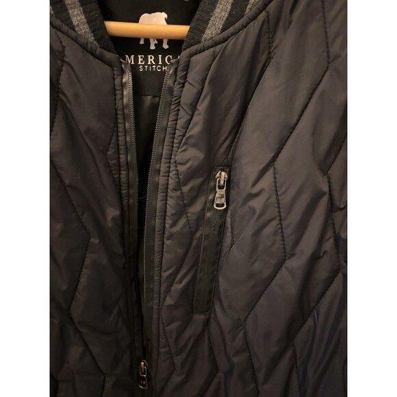 Mens America Stitch Black Varsity Jacket Coat Puffer Black/Gray Striped Size L - Picture 5 of 11